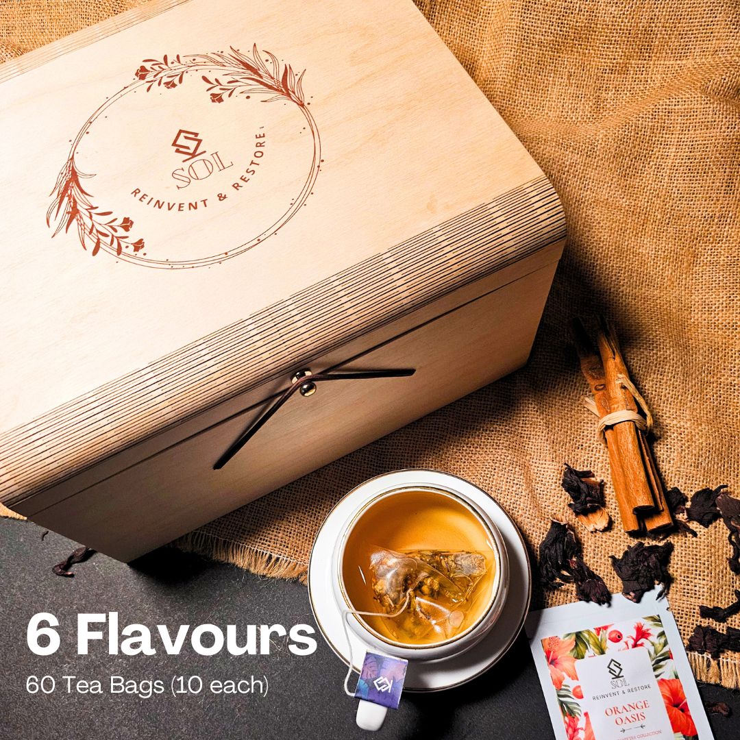 Wooden Herbal Tea Gift Box | 6 Flavours | Contains 60 Tea Bags