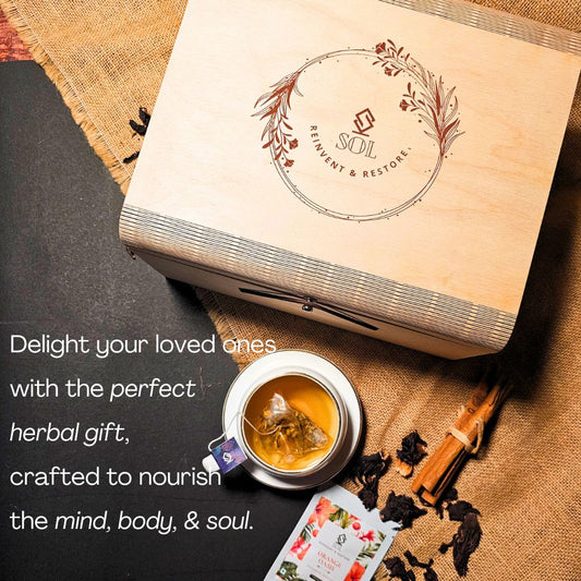 Wooden Herbal Tea Gift Box | 6 Flavours | Contains 60 Tea Bags